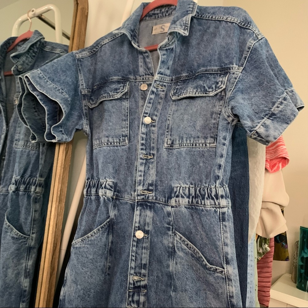 Free People Acid Wash Denim Jumpsuit